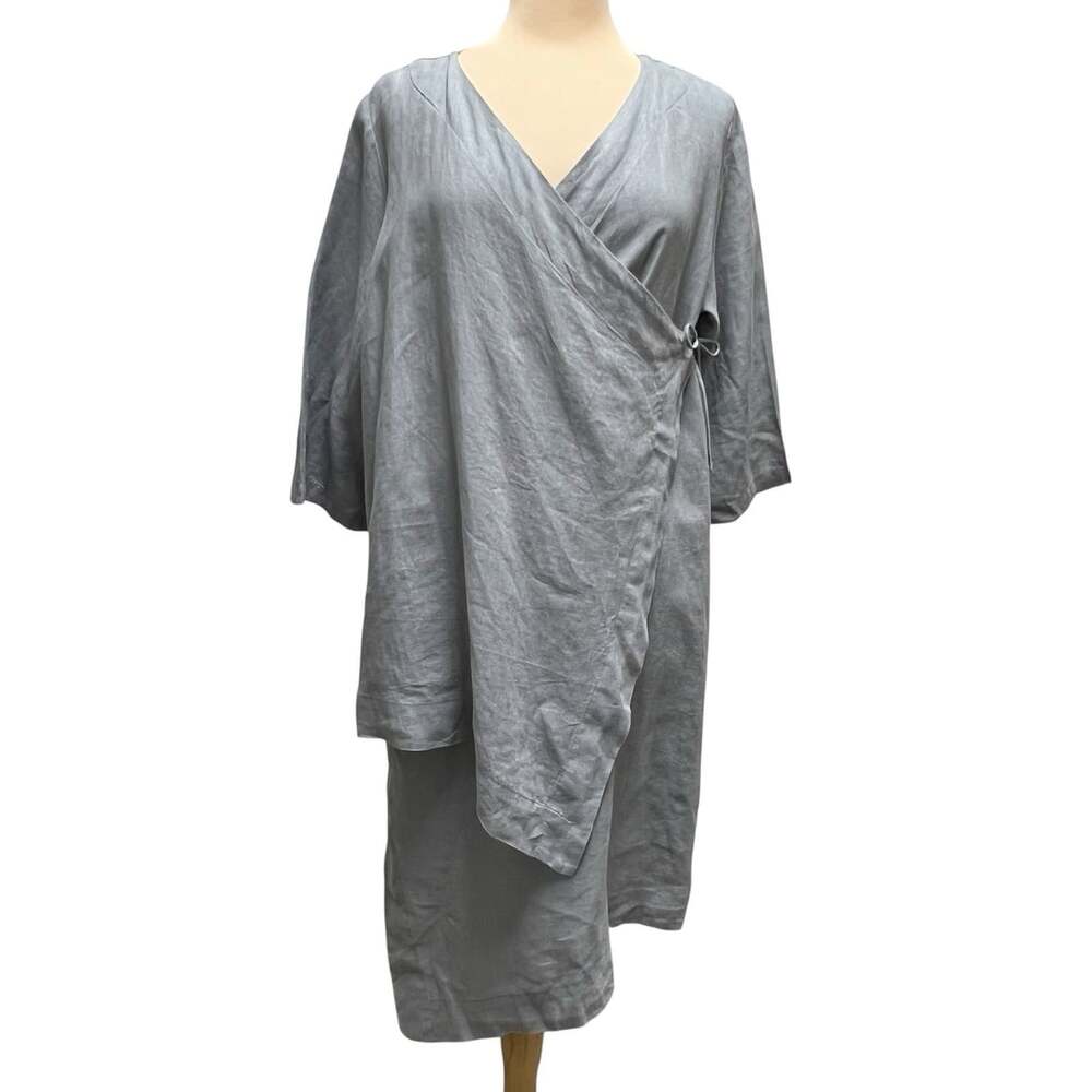 Bryn Walker Wrap Dress Women's Large Linen Asymmetrical Tunic Lagenlook USA Made